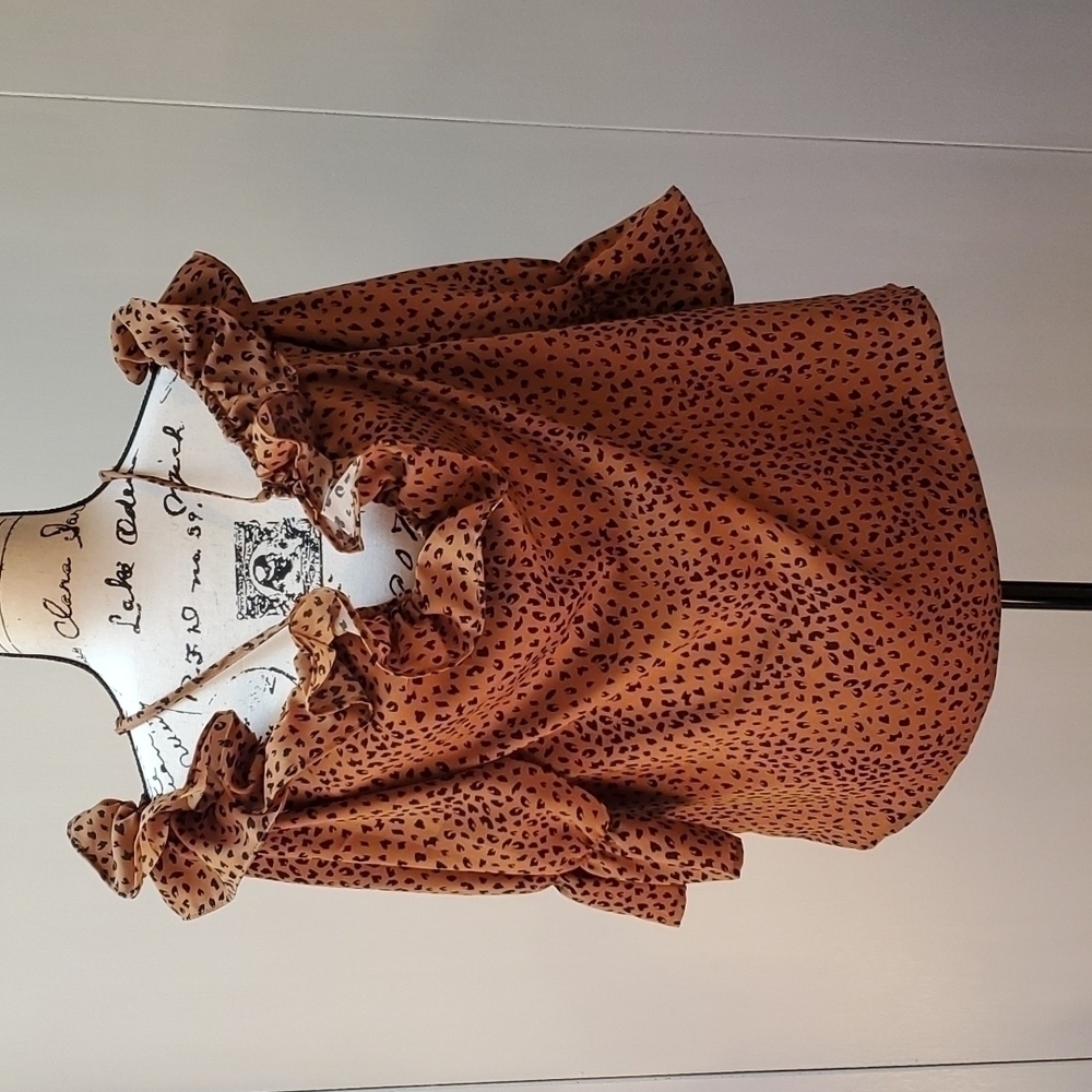 Animal print Cold Shoulder Ruffle sleeves womens Top Sz.XL